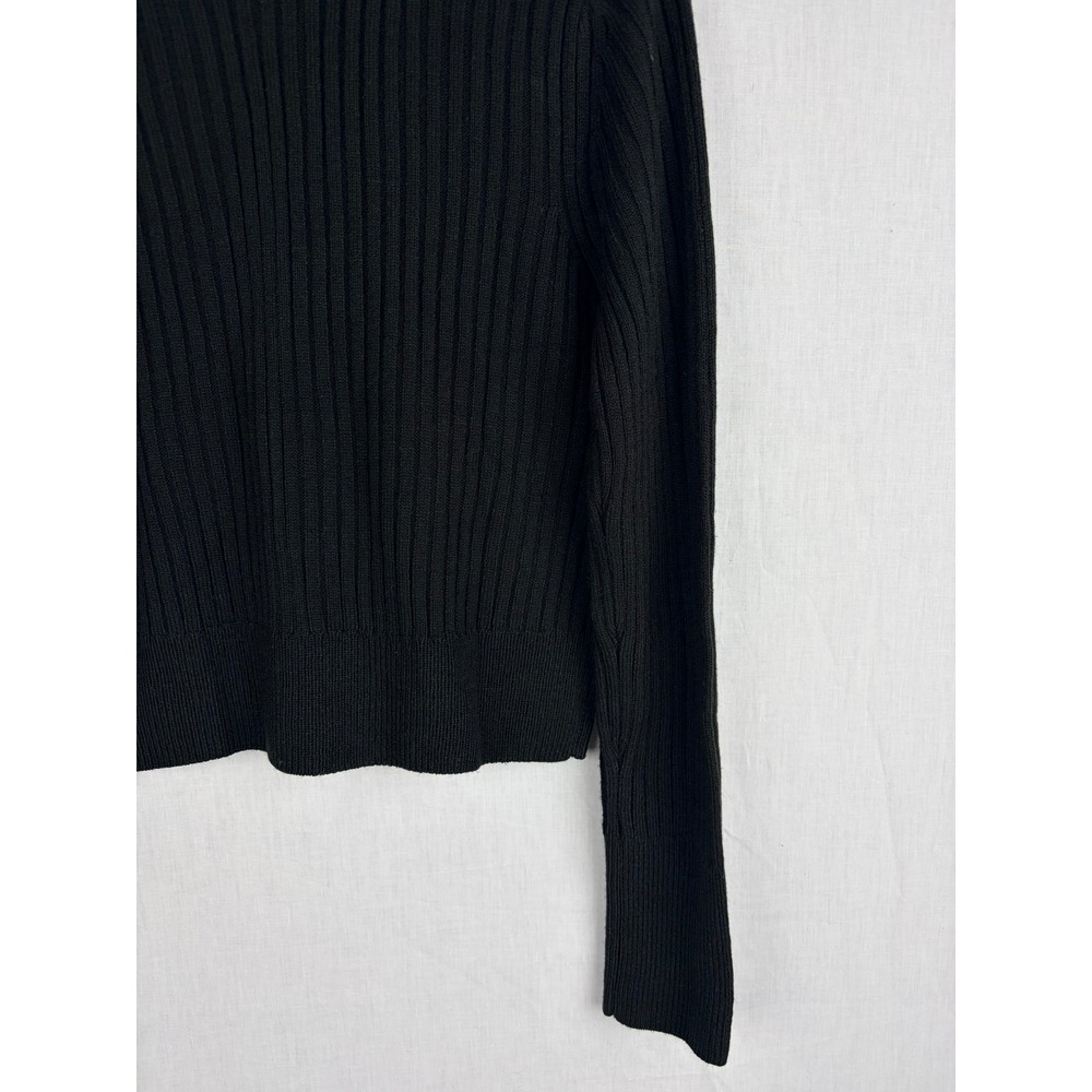 Divided Black Ribbed Full Zip‎ XL Cardigan Sweater Long Sleeve Crew Neck - Picture 11 of 14